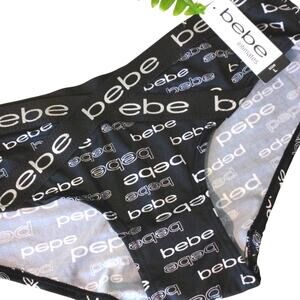 NWT bebe Luxury Intimates Panty Size L Black Monogram Criss‎ Cross Hi Cut